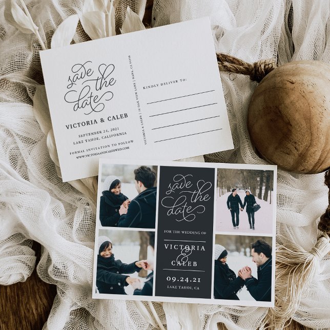 Carte Postale Faire-part Demande Romantique | Collage photo de save the dat (Créateur téléchargé)