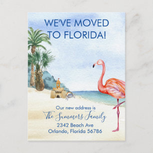 Carte Postale Faire-part Déménagé en Floride Aquarelle Plage Océan Mer