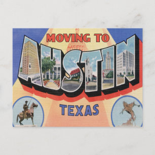 Carte Postale Faire-part Déménagement à Austin, Texas Vintage Changement d'