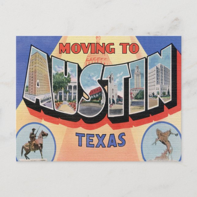 Carte Postale Faire-part Déménagement à Austin, Texas Vintage Changement d' (Devant)