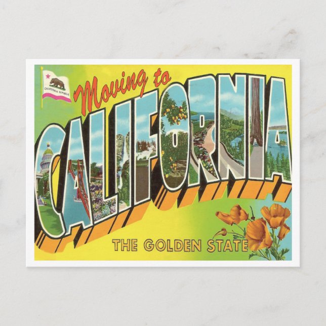 Carte Postale Faire-part Déménagement en Californie Vintage Changement d'ad (Devant)