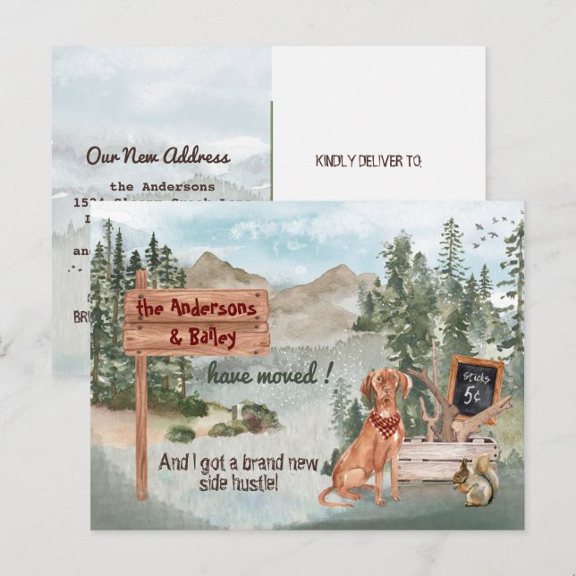 Carte Postale Faire-part Déménagement Vizsla Chien Pins forestiers Nouvelle (Devant / Derrière)