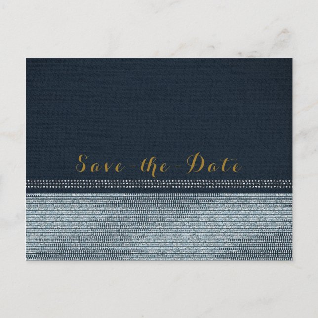 Carte Postale Faire-part Denim & Diamonds Glam Bling Enregistrer la Date Pa (Devant)