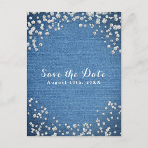Carte Postale Faire-part Denim & Diamonds Scattered Bling Enregistrer la da