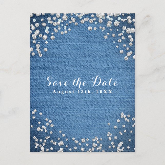 Carte Postale Faire-part Denim & Diamonds Scattered Bling Enregistrer la da (Devant)