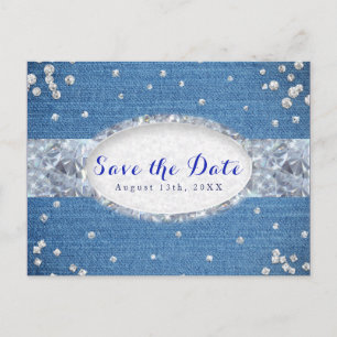 Carte Postale Faire-part Denim & Diamonds Scattered Bling Enregistrer la da