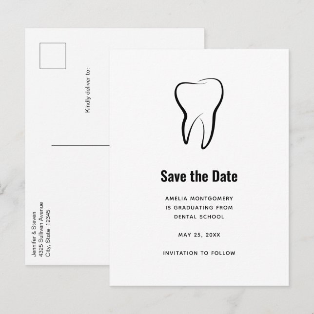Carte Postale Faire-part Dentaire Dentisterie Médicale Sauvegarder la Date (Devant / Derrière)