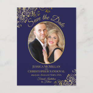 Carte Postale Faire-part Dentelle d'or sur le mariage de la Marine Enregist