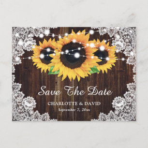 Carte Postale Faire-part Dentelle Rustique Tournesol Mariage Enregistrer La
