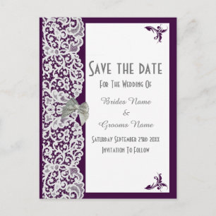 Carte Postale Faire-part Dentelle traditionnelle violette et blanche pour c