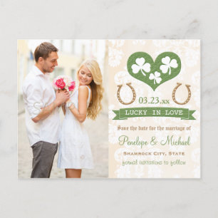 Carte Postale Faire-part Dépannage et Shamrock Enregistrer la date