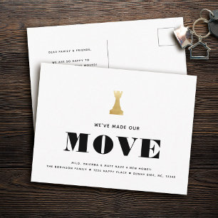 Carte Postale Faire-part Déplacement d'échecs Simple Moderne Minimaliste Dé