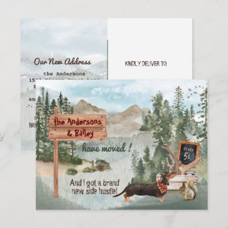 Carte Postale Faire-part Déplacer Black Dachshund Woods Nouvelle adresse