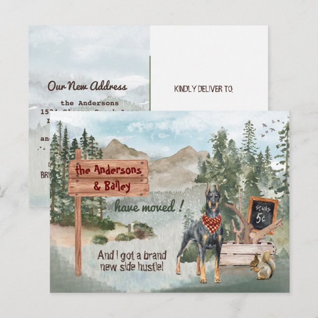 Carte Postale Faire-part Déplacer Doberman Pine Woods Nouvelle adresse (Devant / Derrière)