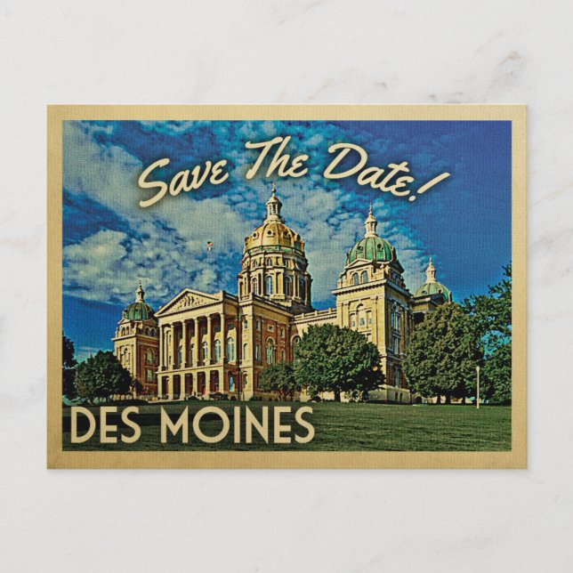 Carte Postale Faire-part Des Moines Sauvegarder la date Iowa (Devant)