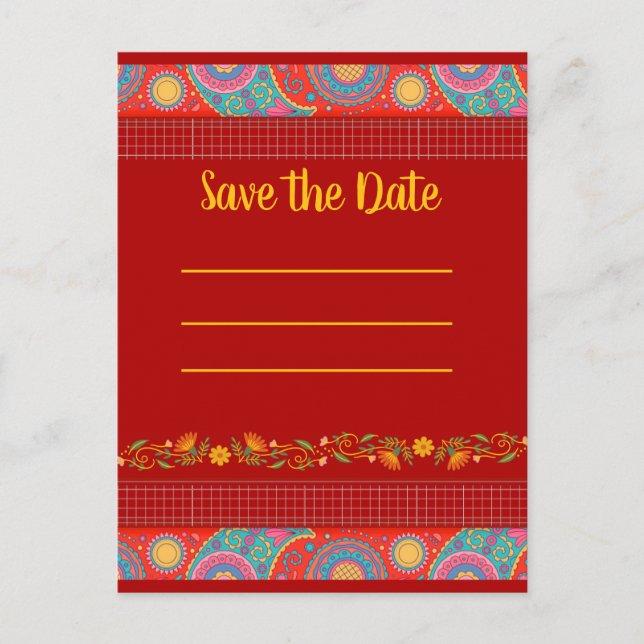 Carte Postale Faire-part Desi Wedding Style Deep Red Design (Devant)