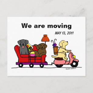 Carte Postale Faire-part Dessin Animé de Chiens Labrador Annonce de Déménag