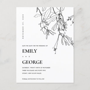 CARTE POSTALE FAIRE-PART DESSIN DE LIGNE NOIRE ET BLANCHE FLORALE ENREGISTR