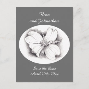 Carte Postale Faire-part Dessin Fleur de Dogwood Enregistrer la date Mariag