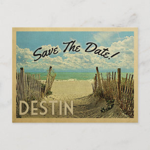 Carte Postale Faire-part Destin Enregistrer La Date Vintage Plage Nautique