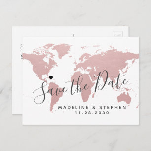 Carte Postale Faire-part Destination Mariage Enregistrer Date Blush Pink Ma
