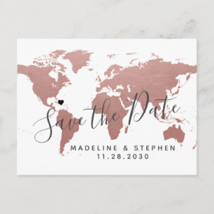 Carte Postale Faire-part Destination Mariage Enregistrer Date Rose Gold Ros