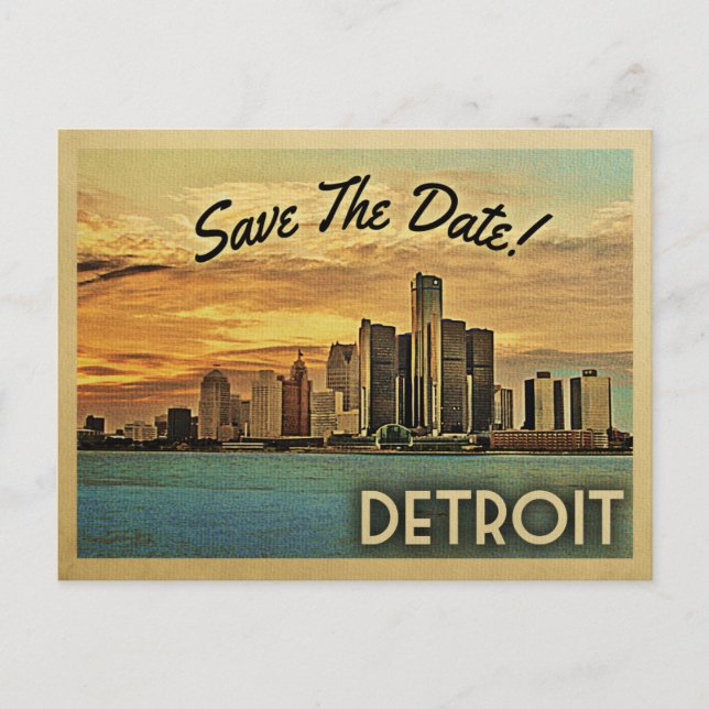 Carte Postale Faire-part Detroit Sauvez La Date Michigan (Devant)