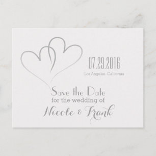 Carte Postale Faire-part Deux Coeurs entrelacés Sauvez la Date -Argent