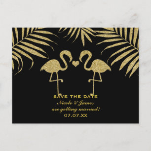 Carte Postale Faire-part Deux Flamants roses Aimer Black & Gold Enregistrer