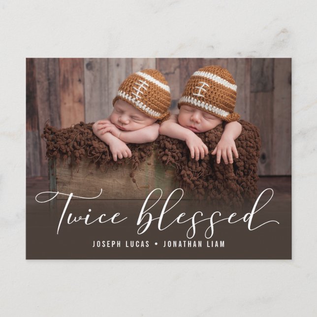 Carte Postale Faire-part Deux fois bienheureux Photo Twin Birth (Devant)