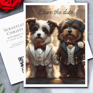 Carte Postale Faire-part Deux mignonnes salopes de chien Mariage gay Enregi
