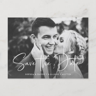 Carte Postale Faire-part Deux photos Script simple Enregistrer la date
