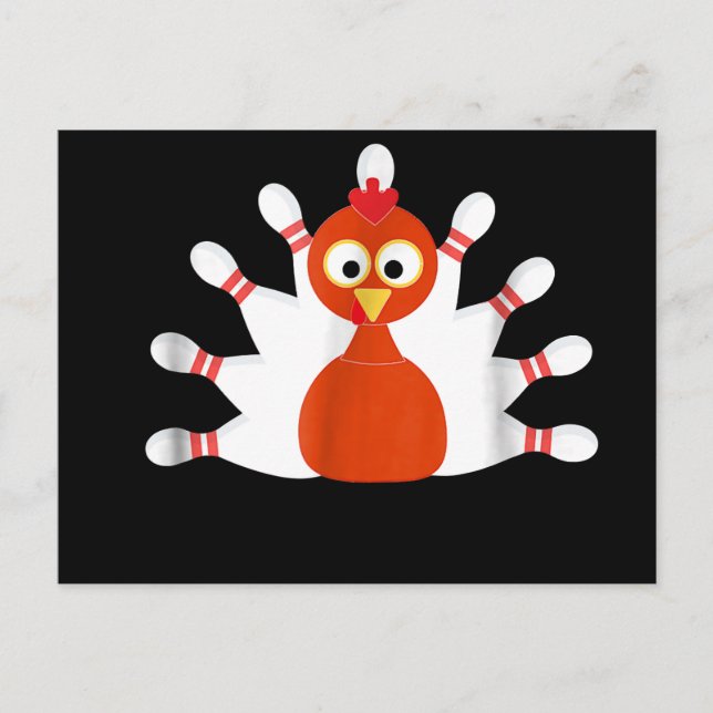 Carte Postale Faire-part dinde sportive et bowling  -  thanksgiving (Devant)