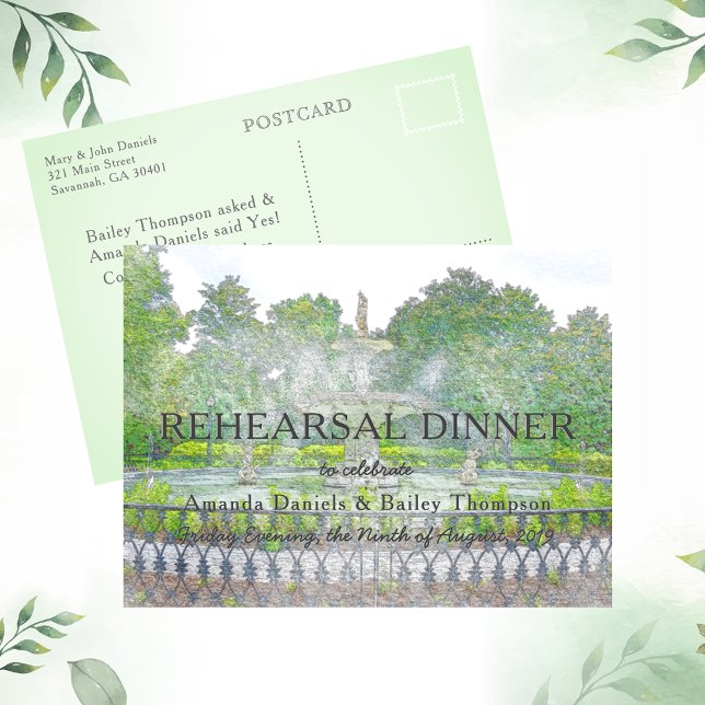 Carte Postale Faire-part Dîner de répétition de Forsyth Fountain (Créateur téléchargé)