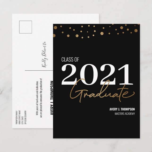 Carte Postale Faire-part Diplômé de la promotion 2021 de typographie person (Devant / Derrière)