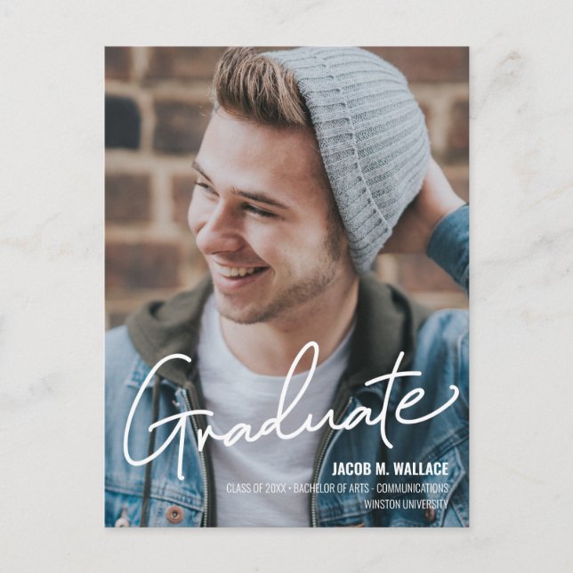 Carte Postale Faire-part Diplômé de l'université masculine avec photo (Devant)