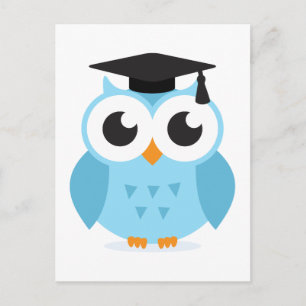 Carte Postale Faire-part Diplômé mignon de hibou de bande dessinée avec la