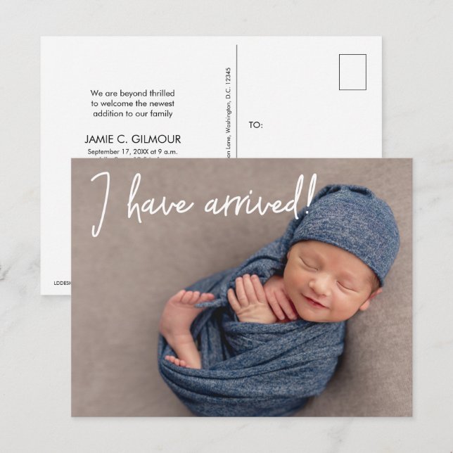 Carte Postale Faire-part Douane je suis arrivé Photo de bébé Merci (Devant / Derrière)