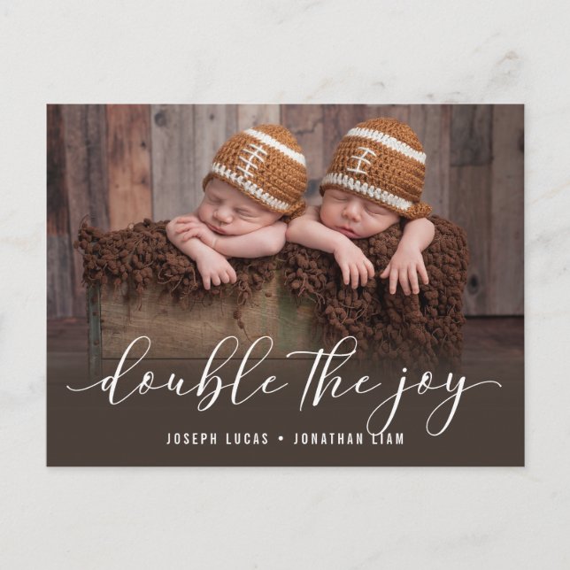 Carte Postale Faire-part Double Joie Photo Naissance Jumeaux (Devant)