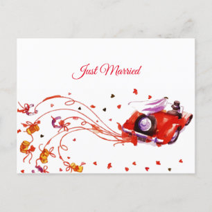 Carte Postale Faire-part Douce Mariage Couple Juste Marié Aquarelle