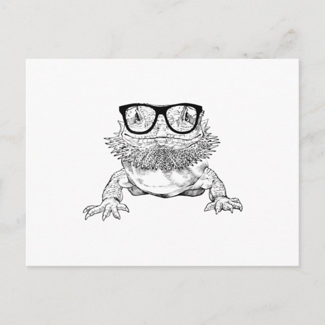 Carte Postale Faire-part Dragon Barbu Lunettes Ringard Animal (Devant)