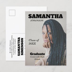 Carte Postale Faire-part Dramatic Magazine Style Graduation Party