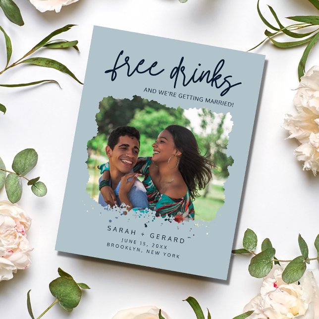 Carte Postale Faire-part Drôle boissons gratuites mariage Enregistrer la da (Funny Free Drinks Wedding Save the Date Postcard)