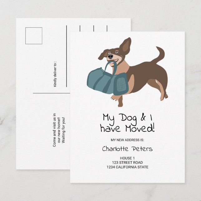 Carte Postale Faire-part Drôle mignon chien dachshund illustration déplacem (Devant / Derrière)
