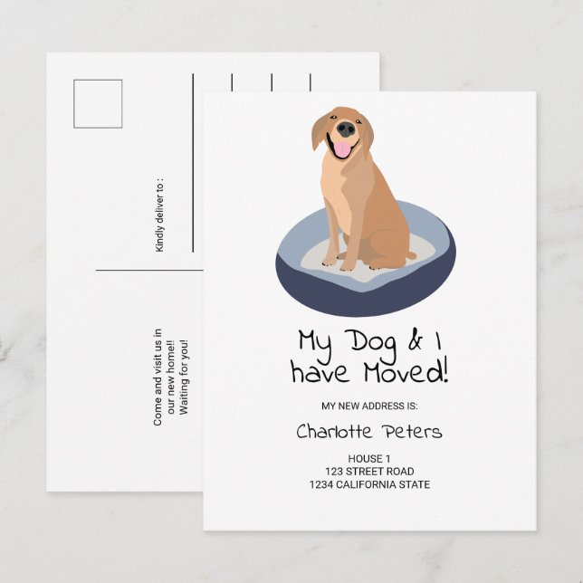 Carte Postale Faire-part Drôle mignon chien labrador illustration en mouvem (Devant / Derrière)