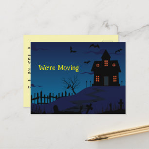 Carte Postale Faire-part Drôle on déménage Haunted House Arrière - plan ble