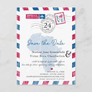 Carte Postale Faire-part Durban Afrique du Sud Mariage par avion Enregistre