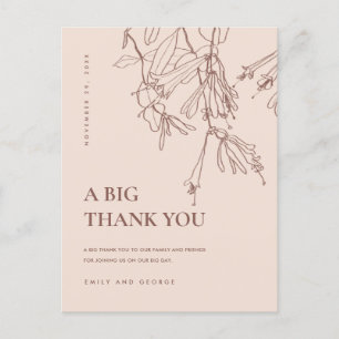 CARTE POSTALE FAIRE-PART DUSKY BLUSH LINE DESSINER MERCI MARIAGE FLORAL