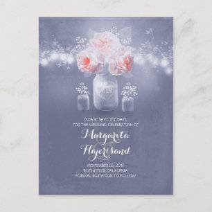 Carte Postale Faire-part Dusty Blue and Blush Enregistrer la date