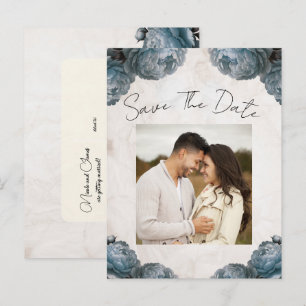 Carte Postale Faire-part Dusty Blue Peony Flowers Vintage Enregistrer la da